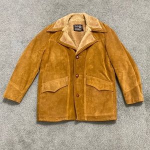 Vintage 60s 70s Sears Leather Shop Sherpa Shearling Western Rancher Coat